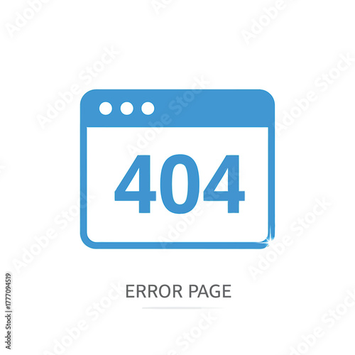 Vector illustration of illustration of a 404 error page with a blue border, indicating that the requested page was not found