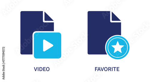 Vector illustration of illustrations of file icons with video and favorite symbols, representing multimedia content and user preferences