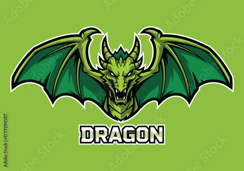Epic green dragon gaming logo design art - Gaming logo - Gaming Mascot - esport mascot vector illustration