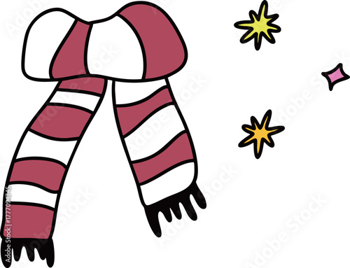 크리스마스 느낌의 장식과 빈티지한 목도리 일러스트