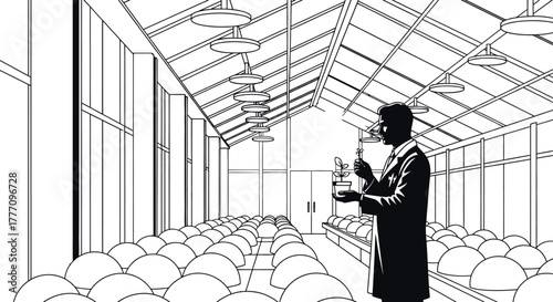 Greenhouse plants research scientist agriculture botany illustration