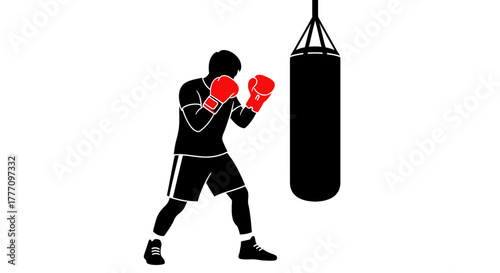 Focused boxer training with a heavy punching bag, preparing for a match