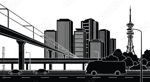 Black and white cityscape skyline vector illustration design art