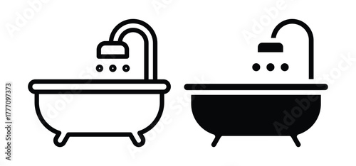 Minimalist Outline of Bathtub and Shower with Simple Design Elements