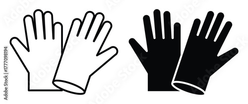 Black and White Illustrations of Rubber Gloves for Cleaning or Protection