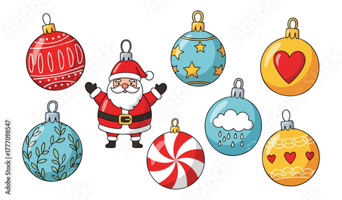 Cheerful Santa Claus with festive ornament balls bring joyful holiday cheer for Christmas cards and seasonal designs to spread warmth and happiness today