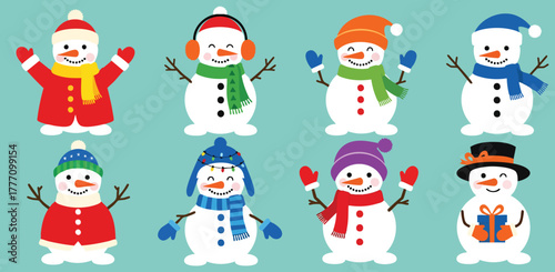Festive snowman collection perfect for winter designs, charming holiday cheer, and delightful seasonal promotions, adding joyful flair to your projects