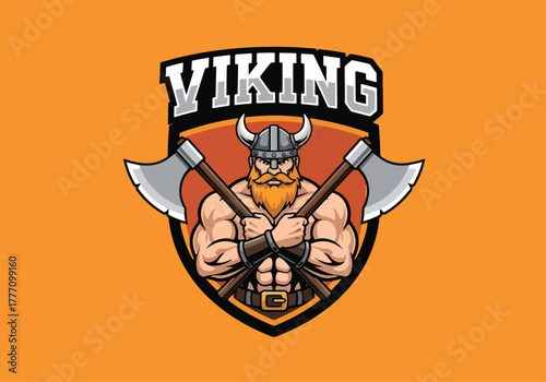 Mighty viking warrior emblem gaming logo design - Gaming logo - Gaming Mascot - esport mascot vector illustration