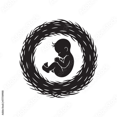 Silhouette of baby in nestlike circle