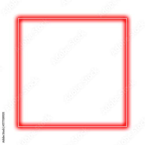 Red neon square frame isolated on transparent background, png