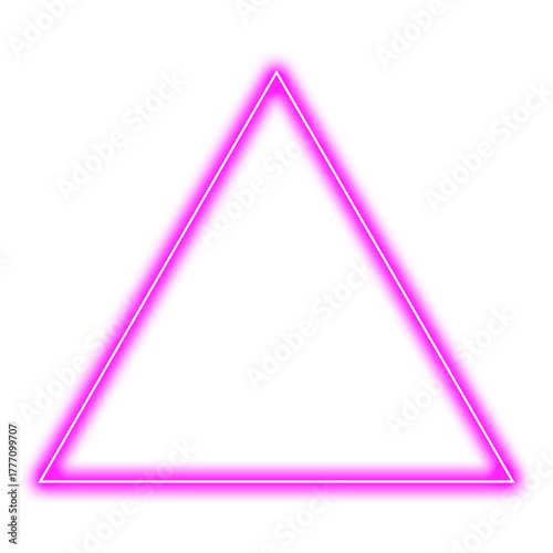 Bright pink neon triangle isolated on transparent background, png