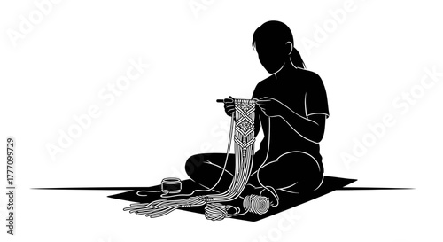 Valokuva Crafting Creativity A woman skillfully weaves intricate macrame, bringing artist