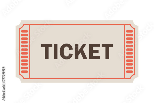 Vector ticket isolated isolated on white background. Beige Ticket Illustration. Bold Admit Design with Red Border and White Background