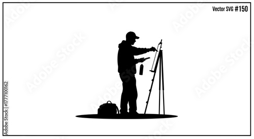 Artist diligently painting outdoors capturing inspiration with a backpack and easel ready for creative expression in a serene moment