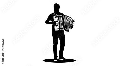 Skilled musician masterfully plays a vintage accordion, radiating joy and musical passion with every bellows push and key press, perfect for cultural celebrations or performance promotions.