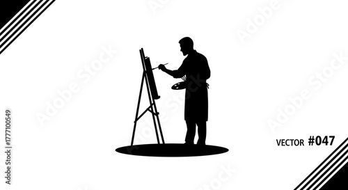 Artist diligently painting on easel with palette and brush creating masterpiece with focused concentration, a symbol of creativity and artistic passion in a studio setting