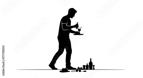 Charismatic bartender crafting bespoke cocktails with flair, creating memorable guest experiences for any celebration or upscale event, embodying service excellence and sophisticated hospitality.