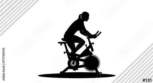 Dynamic silhouette of a woman intensely cycling on a stationary bike, embodying fitness, determination, and a healthy active lifestyle, perfect for wellness and sports promotions.