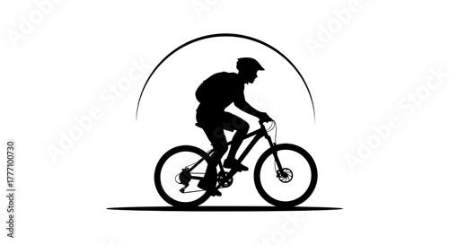 Dynamic silhouette of a mountain biker in action, embodying adventure, freedom, and the thrill of outdoor sports with a sleek, modern design appealing to active lifestyles.