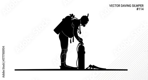 Silhouette of a diver preparing scuba gear, ready for an underwater adventure, capturing preparation and excitement for exploration