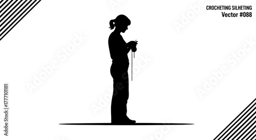 Silhouette of woman crocheting, crafting a creative design, perfect for DIY projects, showcasing artistic skill and handmade artistry, ideal for craft blogs and lifestyle content