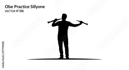 Silhouette of a musician playing two clarinets with passion and focus, creating elegant music, perfect for performance, music education, and artistic projects, showcasing talent and artistry