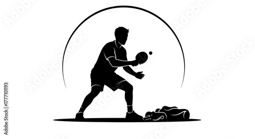 Dynamic ping pong player in action silhouette with racket and ball, ready for competitive sport and active lifestyle, perfect for athletic design