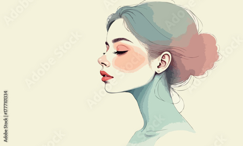 Ethereal Woman Profile with Mint Hair and Pastel Tones