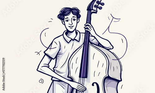 Stylized Jazz Musician Playing Upright Bass