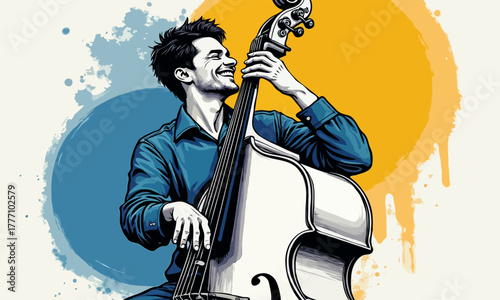 Stylized Jazz Musician Playing Upright Bass