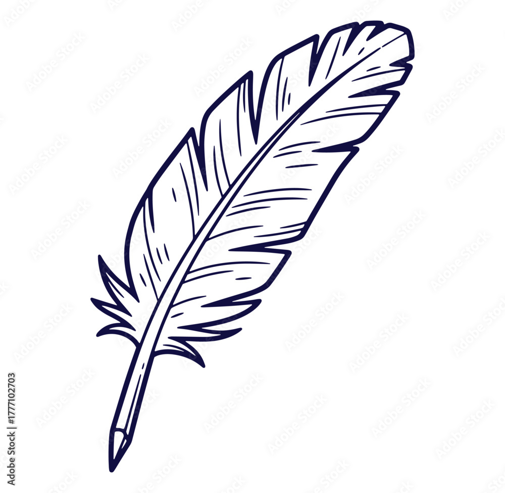 Obraz premium Elegant hand drawn outline illustration of a feather in black and white isolated on white