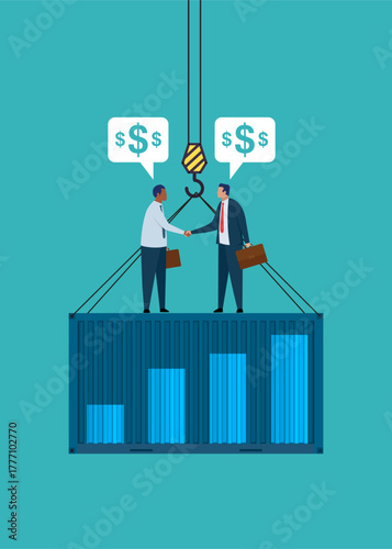Business people negotiating a trade deal stock illustration.
