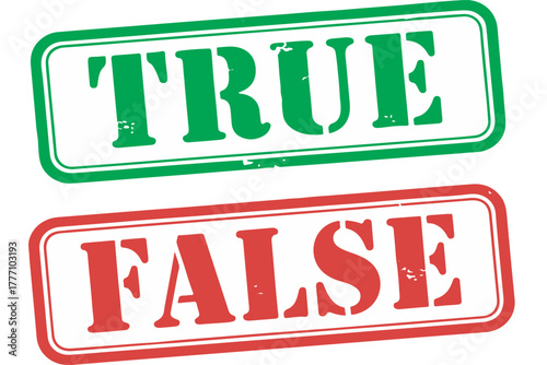 Red and Green True and False rubber stamp labels isolated on white background for decision making