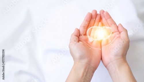 Cupped hands cradle glowing liver icon