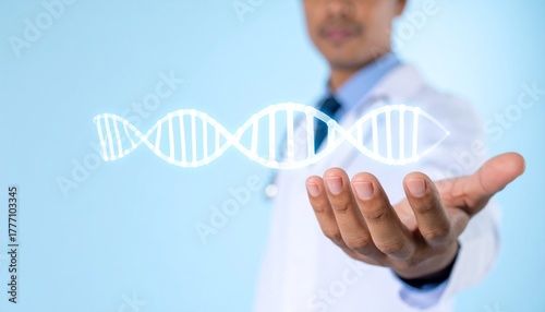 Doctor holds glowing DNA double helix