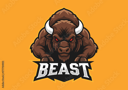 Mascot gaming logo beast bison wild animal power - Gaming logo - Gaming Mascot - esport mascot vector illustration