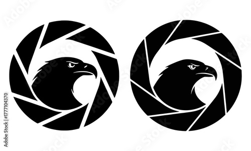 Hawk head logos in aperture circles