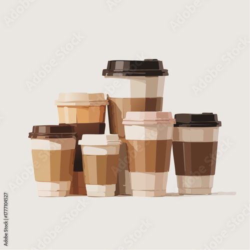 Coffee Cups in Various Sizes A Modern Flat Vector Illustration for Drinks and Beverages