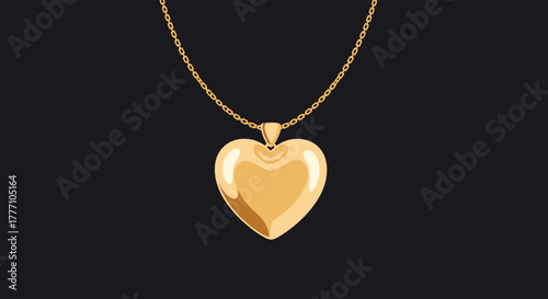 A radiant gold heart-shaped locket, symbolizing love and affection, hangs gracefully from a delicate chain on a dark background.