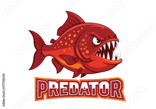 Fierce red predator fish gaming logo design - Gaming logo - Gaming Mascot - esport mascot vector illustration