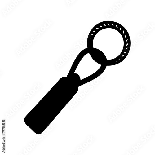 Black and white vector illustration of a vintage bottle opener with ring handle