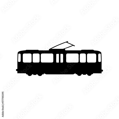 Silhouette of a vintage tram or streetcar public transport vehicle