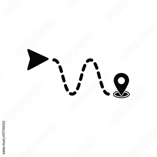 Navigation path line icon with arrow indicating start point and pin marker showing destination location on map