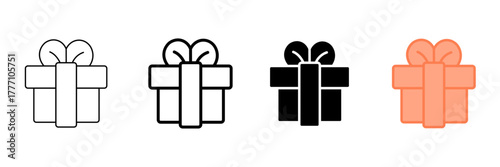 Set of minimalist gift box icons with transparent background, depicting presents for holidays, celebration events, and special offers, vector illustration