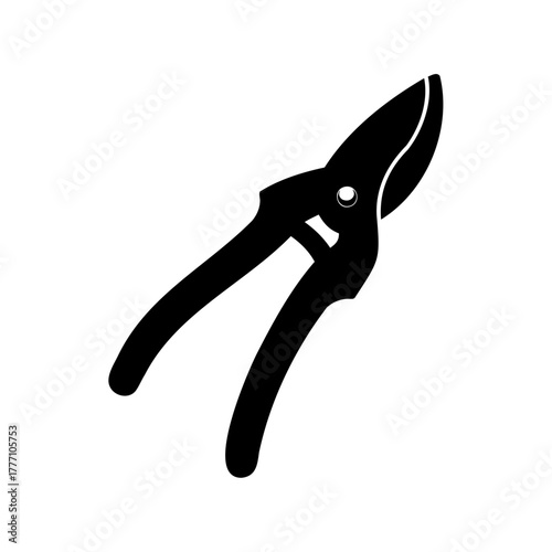 Silhouette illustration of gardening tool called secateurs, isolated on white background