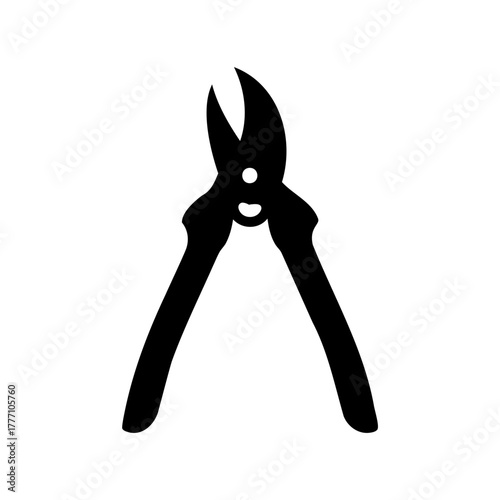 Sharp black silhouette of pruning shears, a gardening tool for trimming plants
