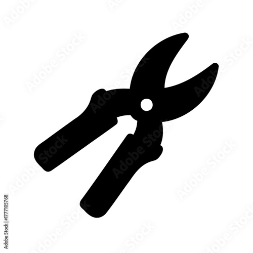 A bold and simple illustration of garden pruners in a black silhouette