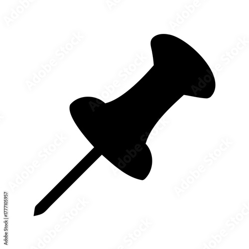Silhouette of a black pushpin on a white background used for offices