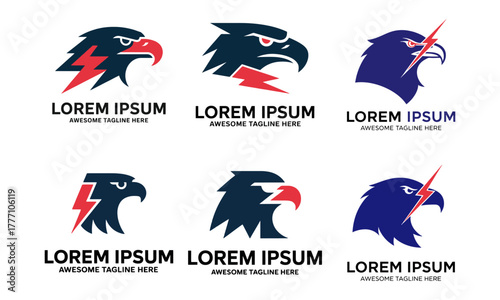 Dynamic hawk and eagle logos with lightning bolts