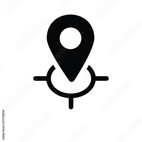 Precise location map pointer icon with crosshairs and gps symbol indicating accurate pinpointing on white
